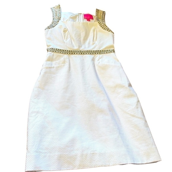 Lilly Pulitzer Dana Stretch White Shift Dress, Size2 Embroidery/Sequins - Picture 3 of 13